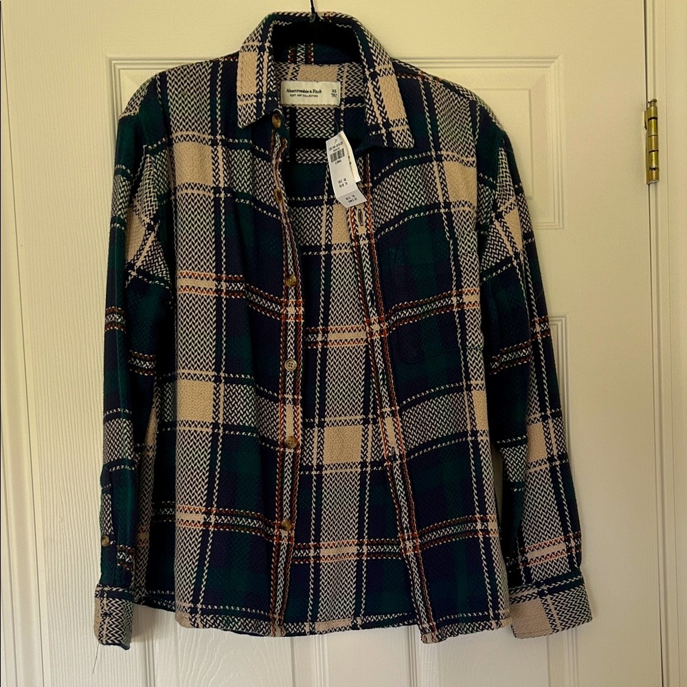 Abercrombie & Fitch Green and Cream Plaid Shirt